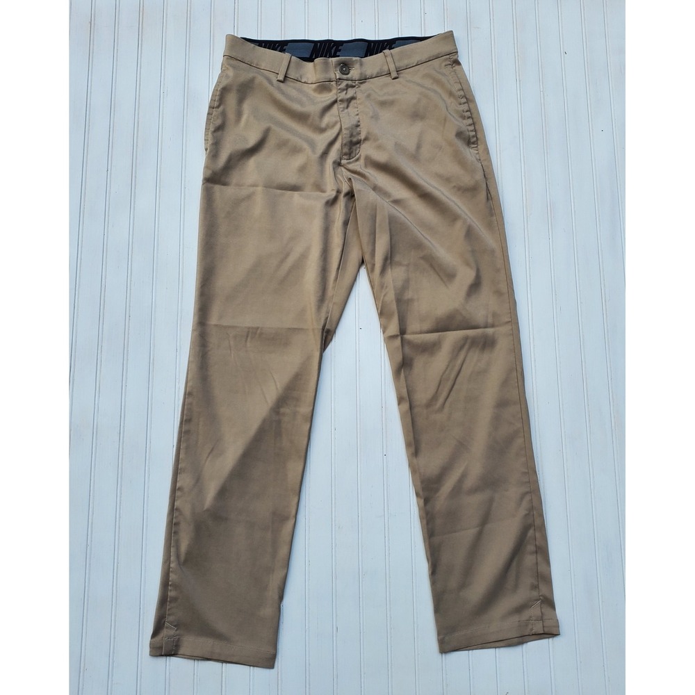 Nike Dri-FIT Golf Pants Mens 32x30 Khaki Tan Flat Front Chino Trousers Stretch